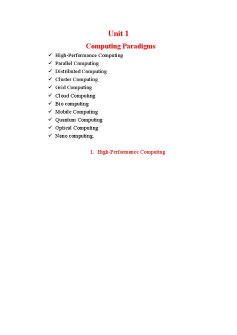 Unit 1 - good - Cloud Computing - Unit 1 Computing Paradigms High ...