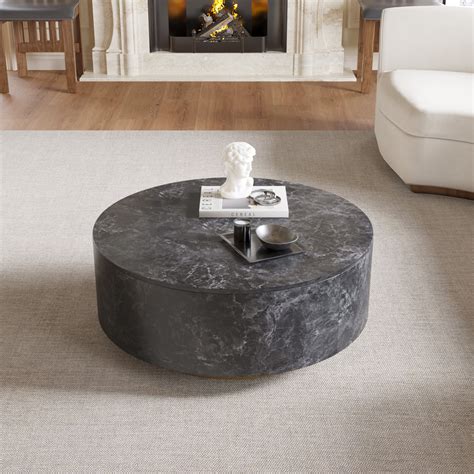 LovingAHome Modern Faux Marble Coffee Tables with Storage, Round Coffee ...