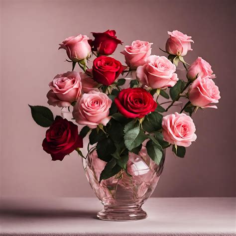 Red And Pink Roses In A Vase Free Stock Photo - Public Domain Pictures