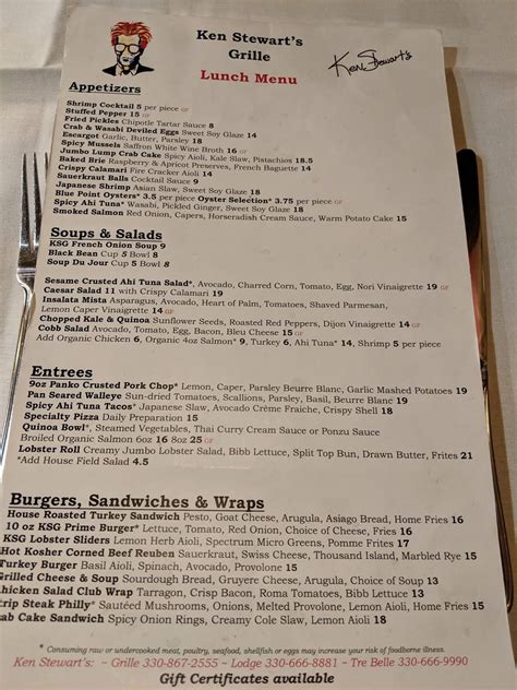 Menu at Ken Stewart's Grille steakhouse, Akron