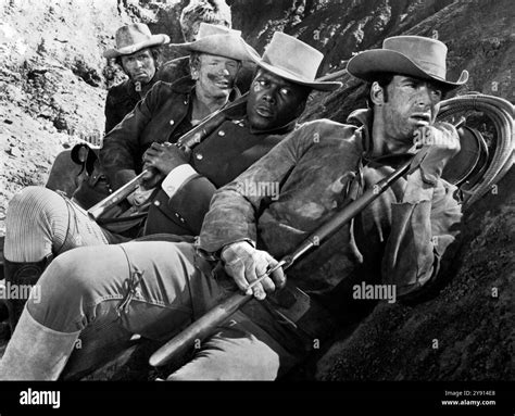 Sidney Poitier, James Garner, on-set of the western film, "Duel At ...