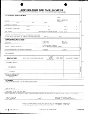APPLICATION FOR EMPLOYMENT (PRE-EMPLOYMENT QUESTIONNAIRE) (AN EQUAL ...