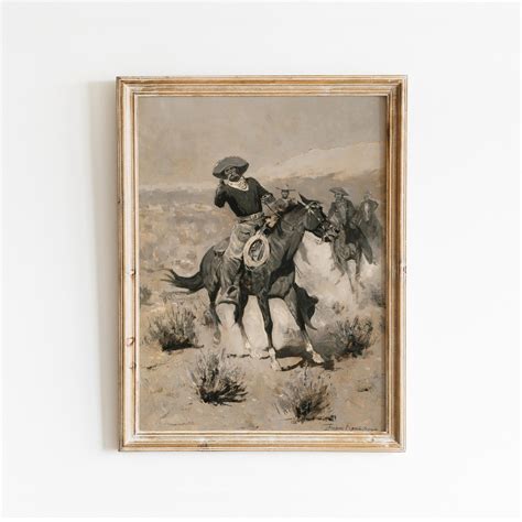 Vintage Western Cowboy Print Rustic Oil Painting Wall Art - Etsy