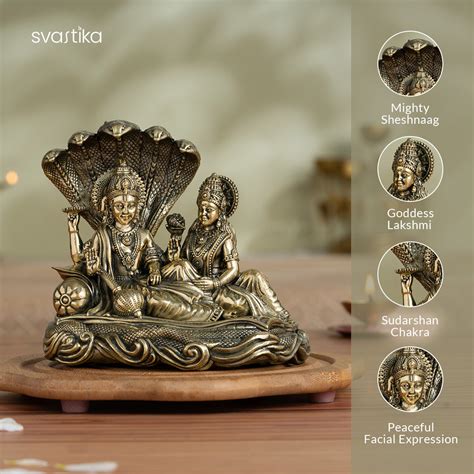 Brass Narayana/Vishnu Lakshmi on Ananta-Sajya (5.5 Inch)