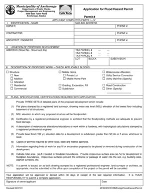 Fillable Online muni Application for Flood Hazard Permit Municipality ...