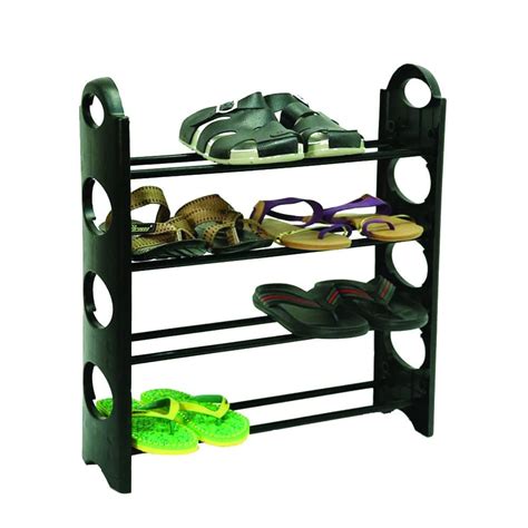 Plastic Foldable Light Weight 4 Shelves Shoe Rack with Iron Rods (Black ...