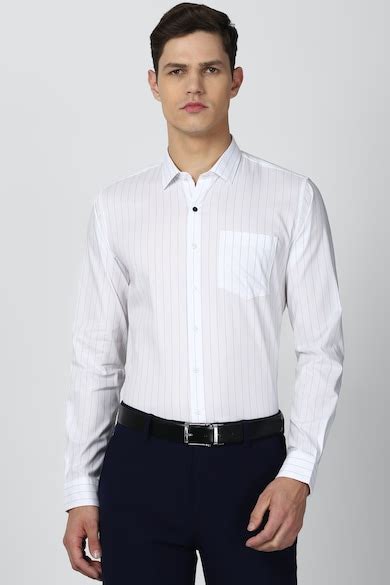 Buy Men White Slim Fit Stripe Full Sleeves Formal Shirt Online - 696391 ...