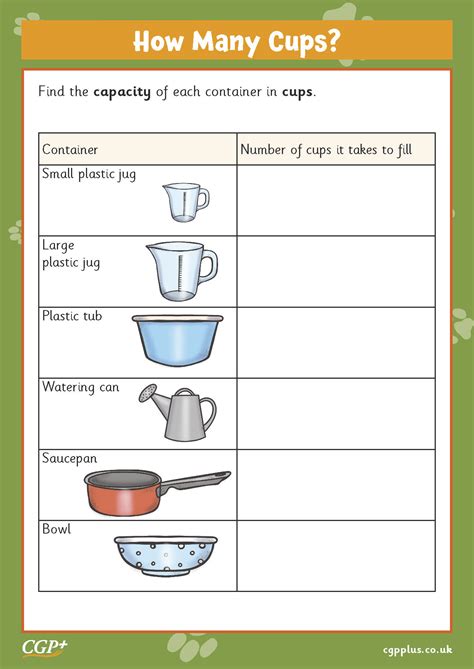 How Many Cups? Measuring Activity (Year 1) | CGP Plus - Worksheets Library