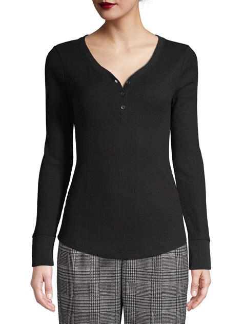 Time and Tru Women’s Thermal Henley Shirt - Walmart.com