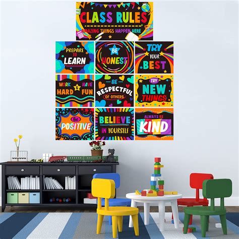 10 pieces Classroom Rules Poster for Classroom Decorations, Laminated ...