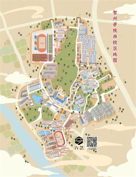 贺州学院西校区学校手绘地图立体插画_手绘地图六藝設計-站酷ZCOOL