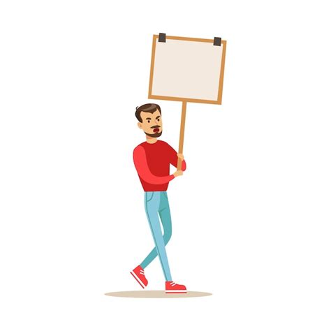 Premium Vector | Man With Beard And Moustache Marching In Protest With ...