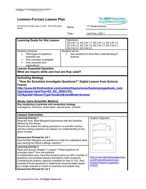 Image result for Learning-Focused Lesson Plan