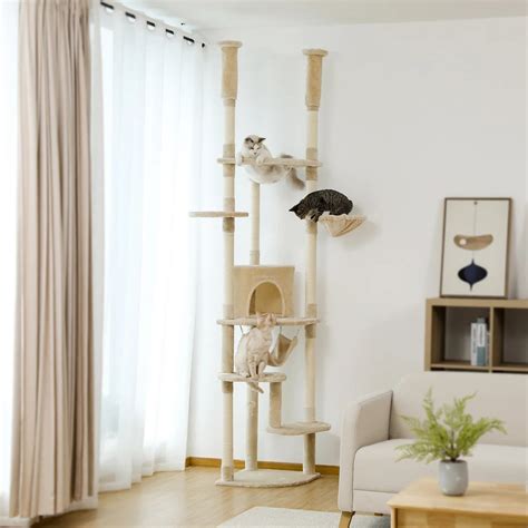 Floor to Ceiling Height Adjustable Cat Condo Bed - Beige - House Of ...