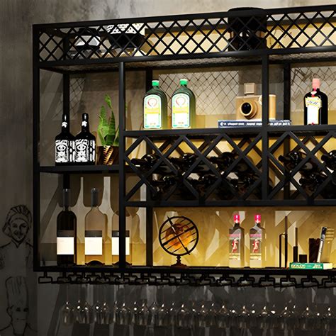 Industrial Wall Mounted Stackable Metal Wine Holder Rack with Shelf ...