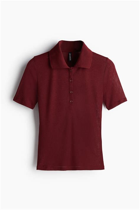 Ribbed polo shirt - Burgundy - Ladies | H&M IN