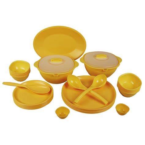 Jaypee Plus Le R Plain Plastic Dinner Set, Yellow, Set of 34 Pieces ...