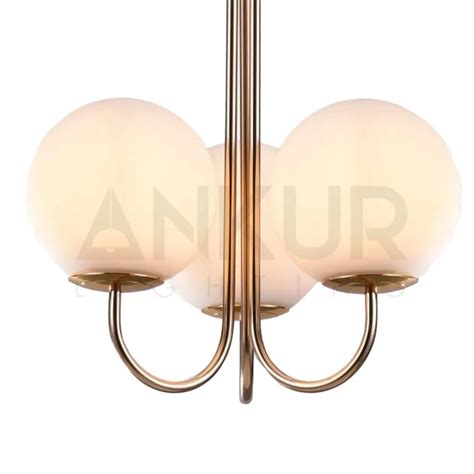 ANKUR SWISS 3 LIGHT MILKY GLASS GLOBE CHANDELIER WITH GOLD METAL at the ...