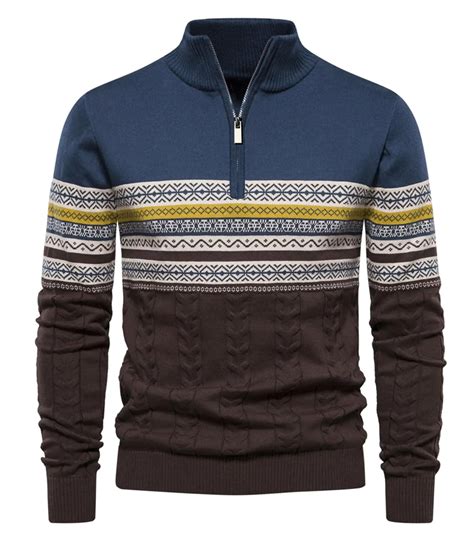 Suvifuly Mens Quarter-Zip Up Pullover Sweater Striped Slim Fit Sweater