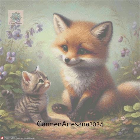 ZORRITO Y GATITO, Grafico para punto cruz en PDF, - Artesanum