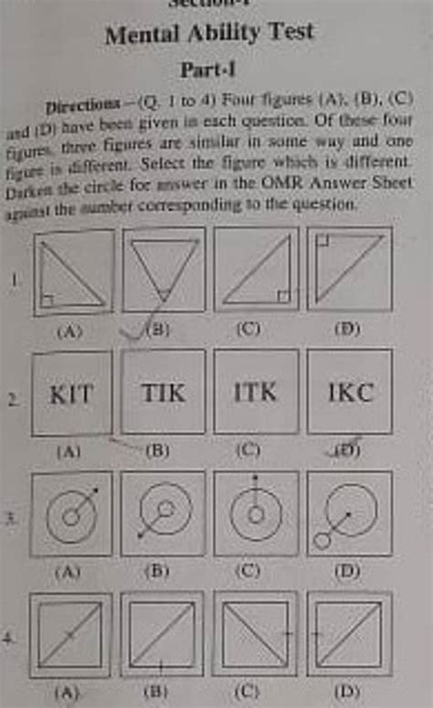 Mental Ability Test Part-1 pirtctioes −(Q,1 to 4) Four figures (A). (B),