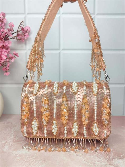 Buy Designer Peach Flap Clutch Online - Ishhaara