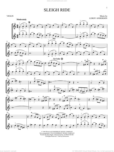 Anderson - Sleigh Ride sheet music for two violins (duets, violin duets)