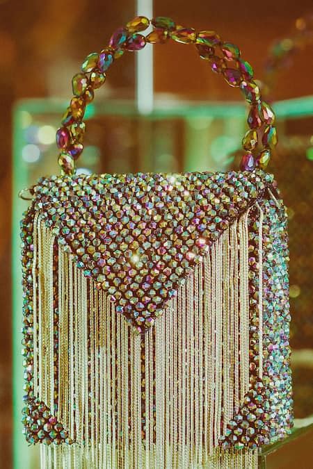 Buy Multi Color Crystal Beads And Tassel Embellished O Bag by FOREVER ...