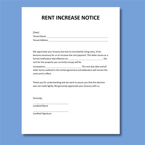 Rental Increase Notice, Rental Increase Form, Rental Increase Letter ...