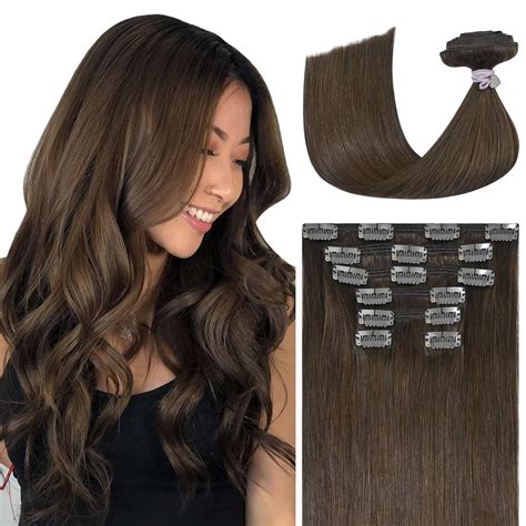 Amazon.com : Ukira Brown Clip in Hair Extensions Real Human Hair ...