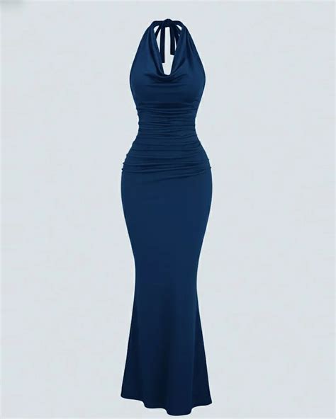 Bodycon Party Wear Maxi Dress in Navy Blue - Littlebox India