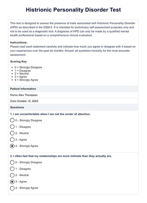 Histrionic Personality Disorder Test & Example | Free PDF Download