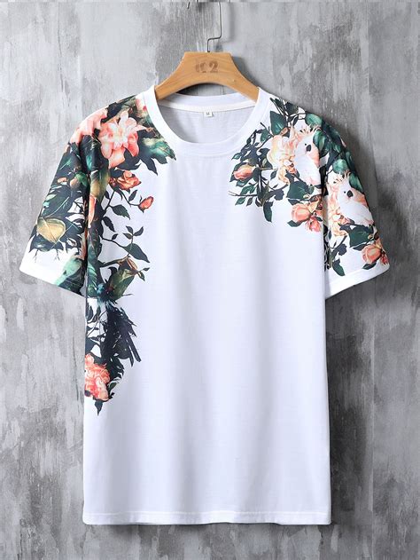 Men Floral Print Tee | Trendy shirt designs, Shirt print design, Floral ...