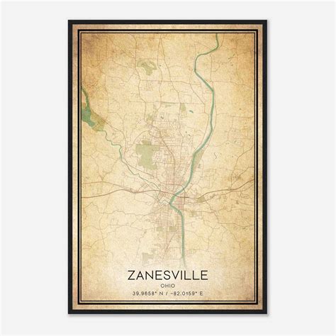 Vintage Zanesville Ohio Map Poster, Modern Home Decor Wall Art Print - Custom Maps & Posters - map of downtown zanesville ohio