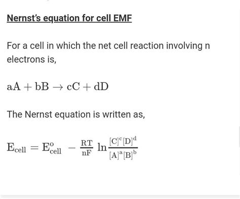 b) Derive Nernst's equation for EMF of the cell - Brainly.in
