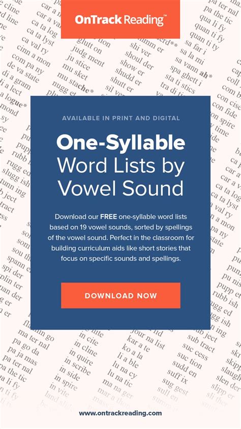 Free One-Syllable Word Lists Sorted by Vowel Sound