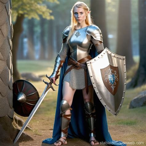 Blonde Half-Elf Warrior in Blue | Stable Diffusion Online