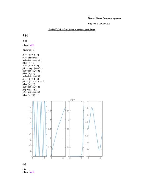 Matlab assesment 21BCE6162 - Name:Akash Ramanarayanan Reg no: 21BCE ...