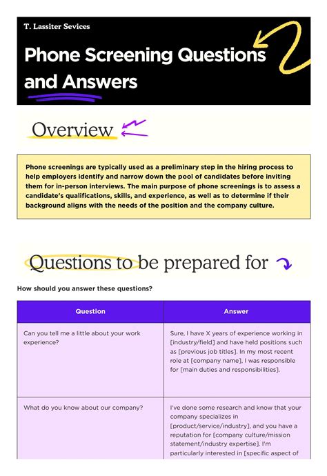 Phone Screening Questions and Answers Guide – T. Lassiter Services