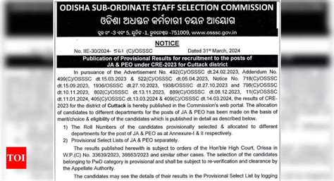 OSSSC JA, PEO Results 2023 declared: for 6,862 posts at osssc.gov.in ...