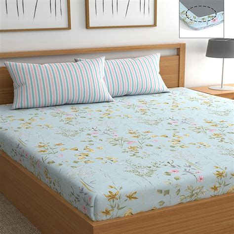 Goa Contrast Cotton Blend Elastic Fitted King Bedsheet – Srijee Decors