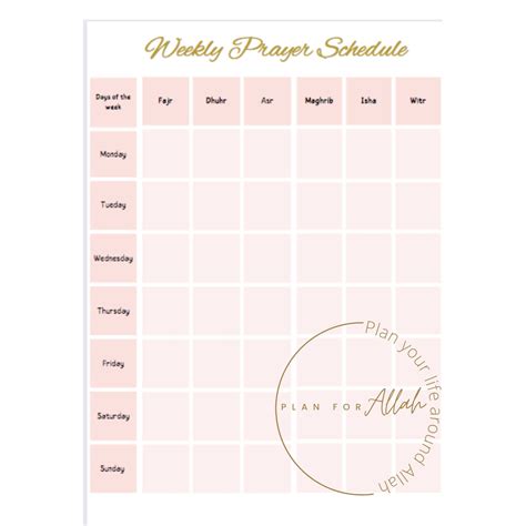 Prayer Checklist, Weekly Prayer Schedule, Islamic Prayer Schedule ...