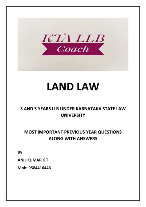 Land Law Notes KSLU Grand Final - LAND LAW 3 AND 5 YEARS LLB UNDER ...