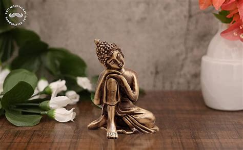 Buy Two Moustaches Brass Buddha Resting Showpiece, Brown, Material ...