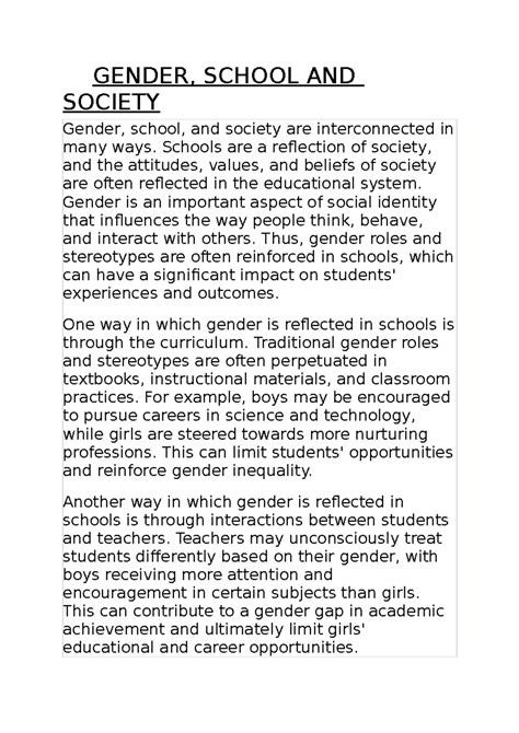Gender Dynamics in Education: Exploring Gender's Role in Schools - Studocu