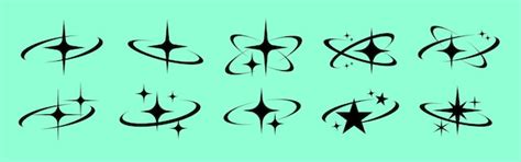 Set of black star icons on a green background Stars and orbits in ...
