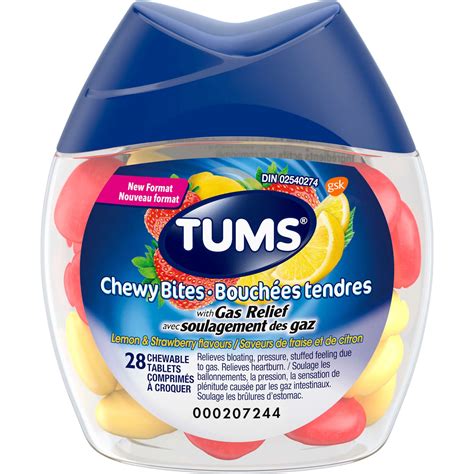 TUMS Chewy Bites with Gas Relief - Strawberry & Lemon Flavors - 28 Chewable Tablets - CTC Health