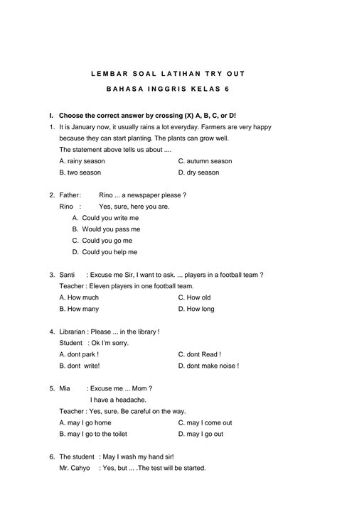 Contoh Soal Try Out Kelas 6 SD