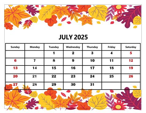 July 2025 Calendar Printable PDF Template with Holidays
