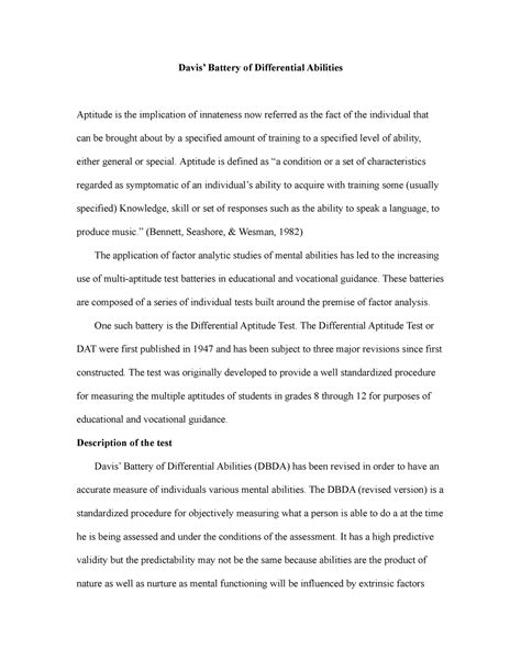 DBDA introduction - Davis’ Battery of Differential Abilities Aptitude ...